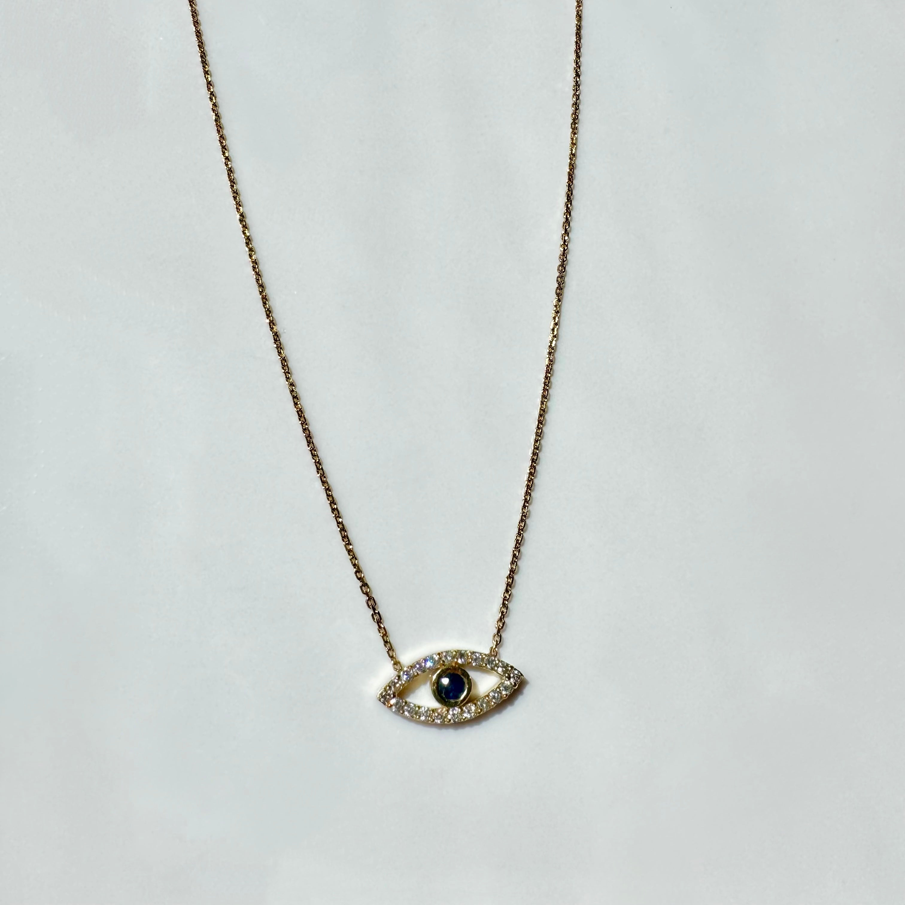 Evil Eye Blue Sapphire Diamond Pendant Necklace