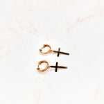 Load image into Gallery viewer, Rose Gold Dangling Cross Huggies
