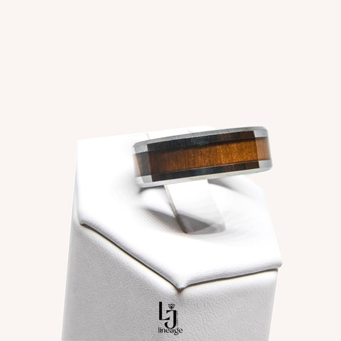 Tungsten Carbide Wide Mahogany Wood Inlay Ring 8MM